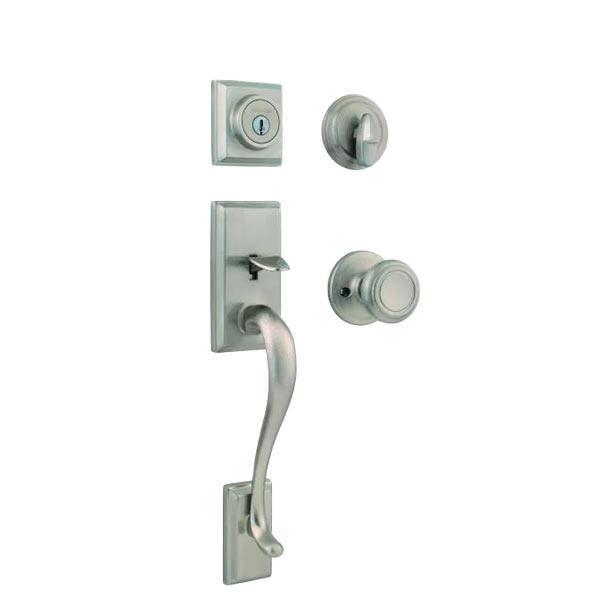 Kwikset Hawthorne Handleset with Cameron Knob - Deadbolt Keyed One Side - featuring SmartKey, Sat KWS-800HEXCN-15-SMT-CP